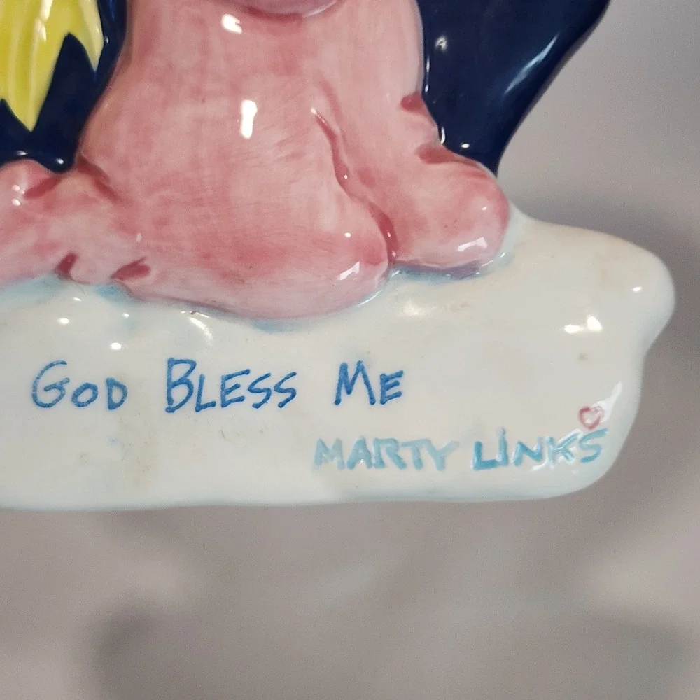 VTG Schmid Marty Links God Bless Me Ceramic Wall Plaque Heart Praying Girl 1992